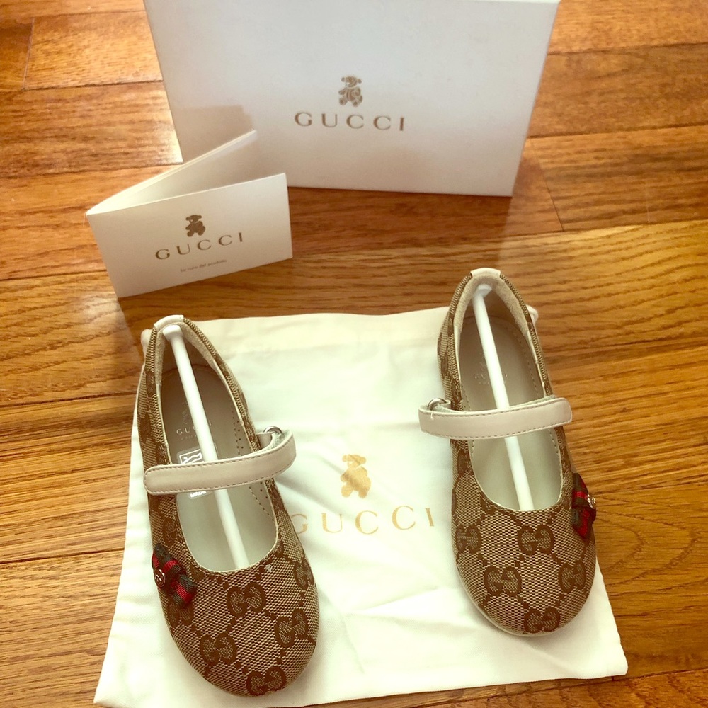 Toddler Girls Gucci Signature Bow Flats Sz 7.5